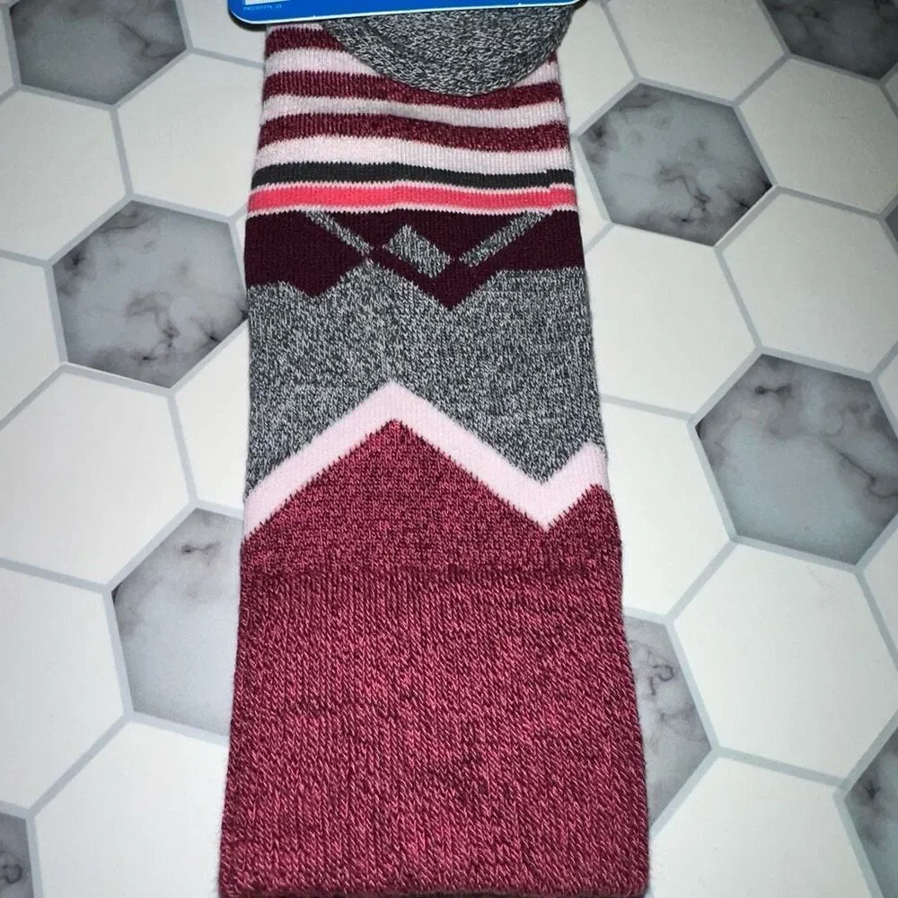 Columbia Thermolite Medium Weight Over Calf Pink Gray Ski Socks Size Small NWT